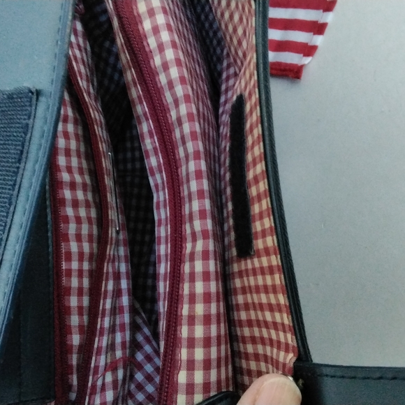 Navy Canvas Tote with Red check lining & embriodered White Stars - Picture 5 of 6